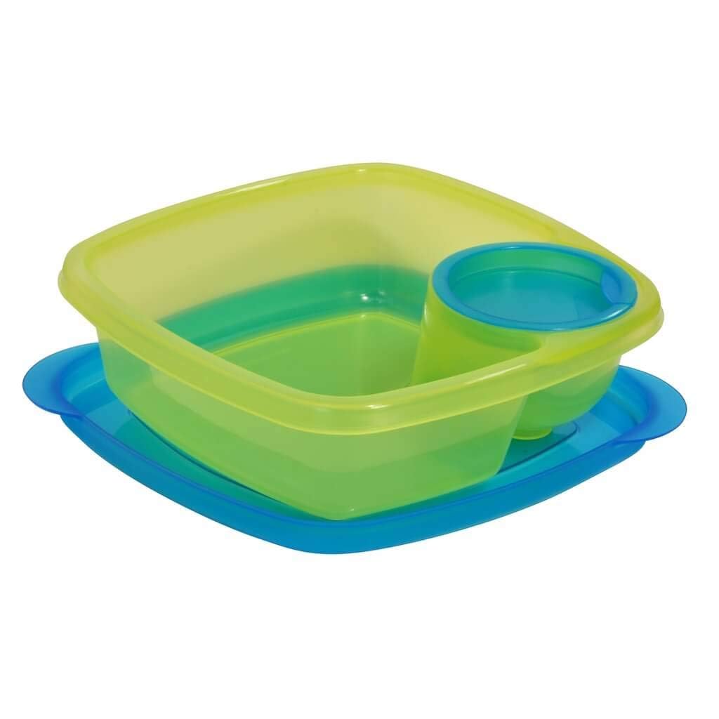 Take A Dip 2 The Side Food Container Keeps Dips, Fruit, Chips, Sandwiches, & More Separate & Ready for Lunch, Blue-Green