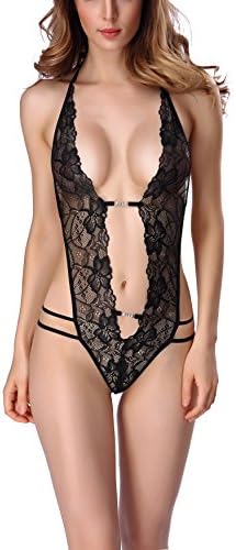 Erocrush Women's Sexy Lingerie Halter Open Crotch Babydoll Sexy Lingerie Lace Nighty (XL, Black-02)