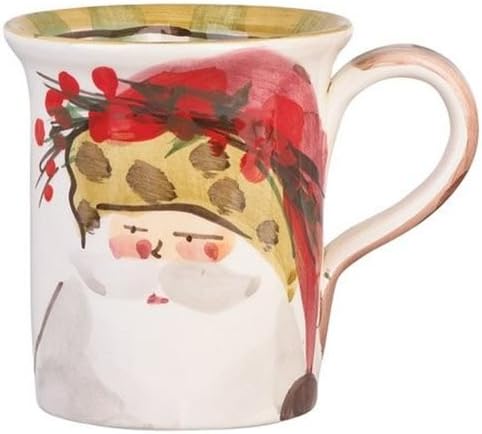 Vietri Old St. Nick Mug, Red Hat 4.5" H, 14 oz Terra Bianca Ceramic Cup, Elegant Coffee Mug Drinkware