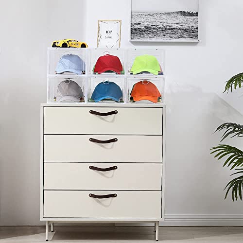 INSTY Hat Organizer Box for Baseball Caps, 6 Pack Plastic Hat Storage Containers, Clear Hat Box