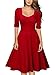 Miusol Women's Retro V Neck Vintage Style Cocktail Party Swing Dress (Medium, C-red)