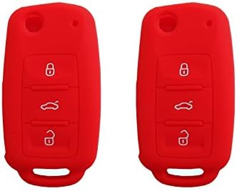 BAR Autotech Remote Key Silicone Rubber Keyless Entry Shell Case Fob and Key Skin Cover fit for VW Volkswagen B5 Golf Polo Passat Jetta (1 Pair) (Red)