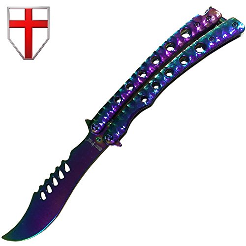 Butterfly Knife Trainer Practice Balisong Rainbow Steel Unsharpened Knife - Grand Way K08