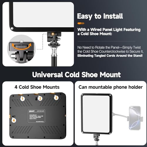 EMART 25 x 20 cm Photo Light with Magnetic Sunshade, 2 Pack of LED Video Lighting Panel 15 W Dimmable (2800K-7000K) Video Lamp for Live Streaming, Youtube and Vlog