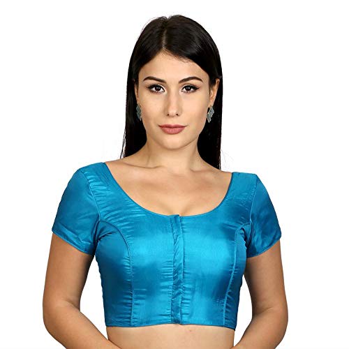 Womens Banglori Silk Plain Short Sleeves Princess Cut Padded Readymade Saree Blouse