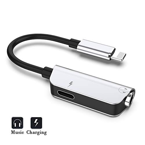 Headphone Adapter for iPhone X Adaptor Charger Adapter 3.5mm Square Jack Dongle Earphone Aux Audio & Charge Compatible for iPhone 7/7Plus/8/8Plus/XR/X/XS Splitter Music and Charge Support iOS12 More