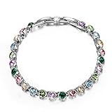 QIANSE White Gold Plated Tennis Bracelet Multicoloured Swarovski Crystals Fashion Jewelry for Women Christmas Gifts Birthday Gifts for Women Girls Daughter Sister Friends Anniversary Gifts for Her