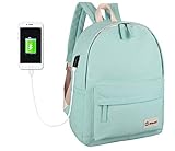 Veenajo Canvas Backpack for School Travel Daypack Laptop Bag with USB Charging Port