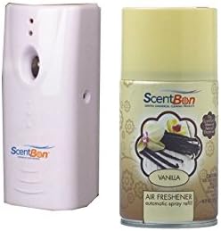 ScentBon Metered Air Freshener Aerosol Dispenser, Air Freshener Refill Aerosol Can, Cinnamon, Fresh Linen, Green Apple, Mango, Ocean, Vanilla, Bundle - 2 Items, Pack of 12 (White - Vanilla Scent)