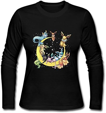 Pokemon On The Moon Womens Long Sleeves T Shirts Black