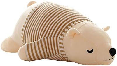Cltoyvers 23.5" Soft Sleeping Polar Bear Dressed Detachable Striped T-shirt Stuffed Animal Toy - White