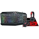 Backlit Gaming Mouse, Gaming Keyboard, Large Gaming Mouse Pad, PC Computer Gaming Headset with Microphone Combo, S101-BA Redragon RGB LED Backlit 104 Key Gaming Keyboard with Wrist Rest