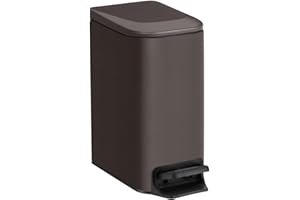 TIPGO Slim Bathroom Trash Can with Lid Soft Close, Step Pedal, 6 Liter / 1.6 Gallon Stainless Steel Trash Bin, Small Garbage Cans for Bedroom, Office, Kitchen (Brown)
