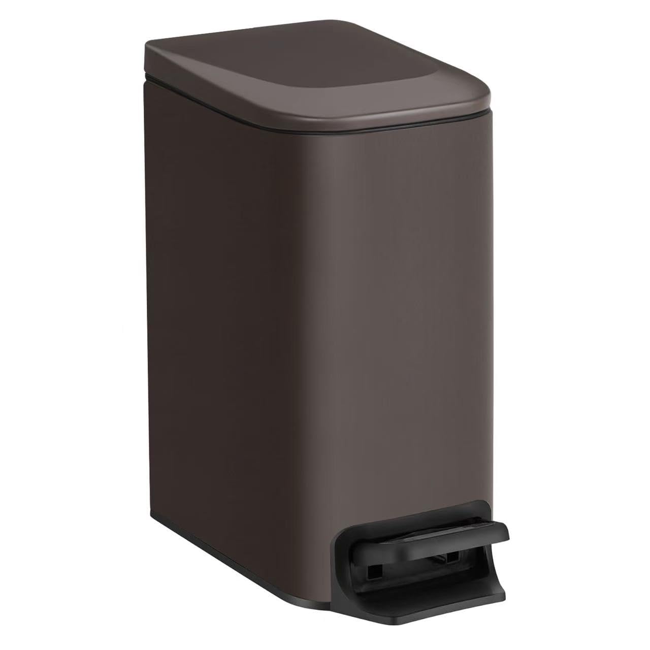Photo 1 of TIPGO Slim Bathroom Trash Can with Lid Soft Close, Step Pedal, 6 Liter / 1.6 Gallon Stainless Steel Trash Bin, Small Garbage Cans for Bedroom, Office, Kitchen (Brown)