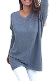Mulisky Women's Plain V Neck Long Sleeve Casual Tops Knitted Baggy Pullover