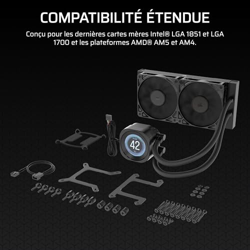 NAUTILUS 240 RS LCD Watercooling pour CPU – Ecran LCD IPS 5.3cm – Radiateur 240mm, Intel LGA 1851/1700, AMD AM5/AM4, Connexions série simples, Inclus 2x RS120 Ventilateurs – Noir