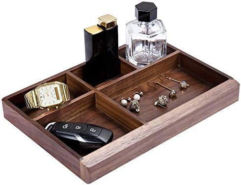 Yzki Drawer Organizer Tray, 5 Compartments Multi-Functional Distressed Vintage Walnut Wood Storage Box, Desk Organizer Tray for Office, Bathroom Keys, and Jewelry