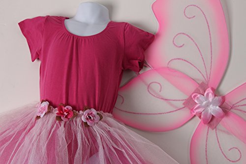 Girls Pink / Ballerina Fairy Princess Birthday Tutu Gift Set: Leotard, Tutu & Wings Size 3-5 Years