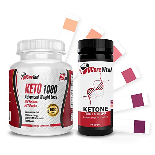 (2 Pack) Keto Diet Pills and Keto Strips | Keto 1000mg Advanced Weight Loss Capsules (60) for Men & Women | Fat Burner | MCT Powder and BHB Exogenous Ketones Bundle with Ketone Test Strips 50pc