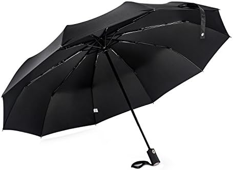 Travel Umbrella, Large 50.4" Windproof Canopy ,10 Ribs, Compact Auto Open and Close, SEALODY Black Umbrella