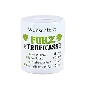 Herz & Heim® Strafkasse für unangenehm riechende Winde – kurz: Furzkasse – mit Wunschtextaufdruck