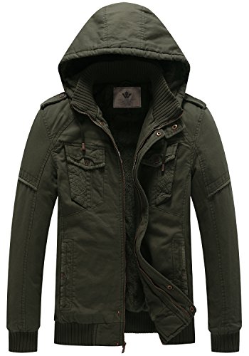 WenVen Men's Warm Military Parka Outerwear Jacket(Army Green,US M)