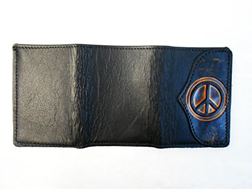 Hilltop Leather Company Mens Handcrafted Leather Trifold Wallet Peace Sign