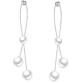 SLUYNZ Sterling Silver Pearls Dangle Earrings for Women Teens Wedding Pearls Dangle Earrings Long Tassel