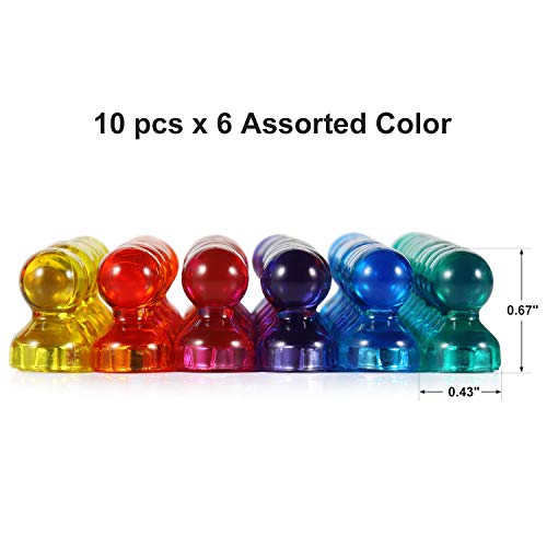 Kuyang 60 Pack Push Pin Magnets Fridge Magnets, 6 Assorted Colors 10 Magnets Each Color. Small Strong Magnets Whiteboard Magnets For Home, School, Classroom and Office Use