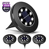 Solar Ground Lights, 8 LED Solar Disk Lights Waterproof Solar Garden Lights Outdoor for Patio Pathway Ground Lawn Yard Driveway Walkway - White (4 Pack)(Black-8 LED)