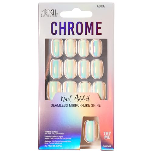 Ardell Chrome Press On Nails Aura – Mirror-Like Chrome Finish Fake Nails, Reusa…