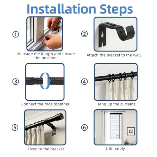 Indoor Curtain Rods Curtain Rod 25 mm Diameter Indoor Curtain Pole for Bedroom Living Room White 84-220 cm