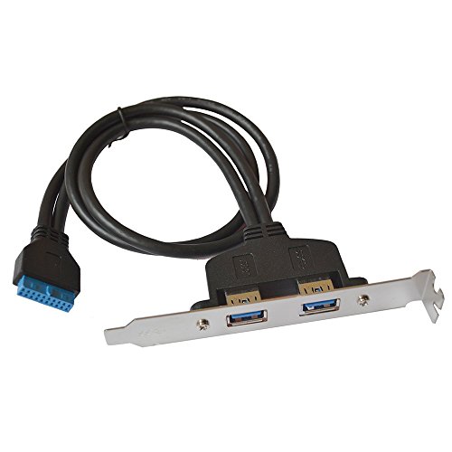 Funnytoday365 Black 30Cm Dual Ports Usb 3.0 To Motherboard Mainboard 20Pin Header Adapter Cable W/Rear Pci Bracket Panel,20Pin To 2 X A Female