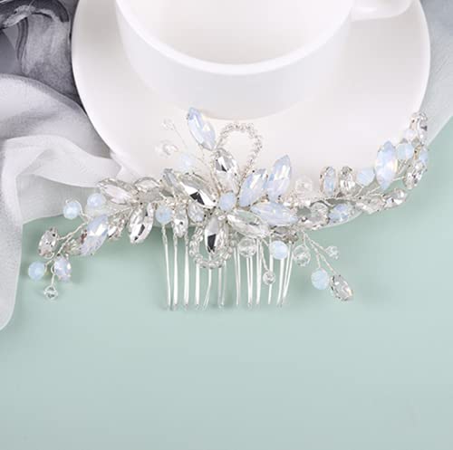 Wedding Hair Comb Silver Blue Rhinestones Opal Crystal Vintage Bridal Clips Hairpiece Handband Accessories for Brides Flower Girl Bridal Hair Pieces