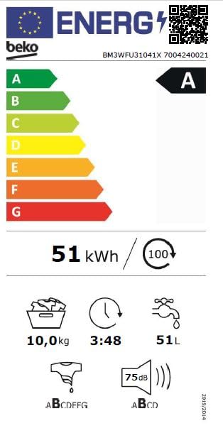 Beko BM3WFU31041X freistehende Waschmaschine, Waschvollautomat, 10 kg, EnergySpin, Schleuderwahl 1400 U/min, Hygiene+ allergikergeeignet, Coldwash Wasser-& Zeitersparnis, Weiß 10
