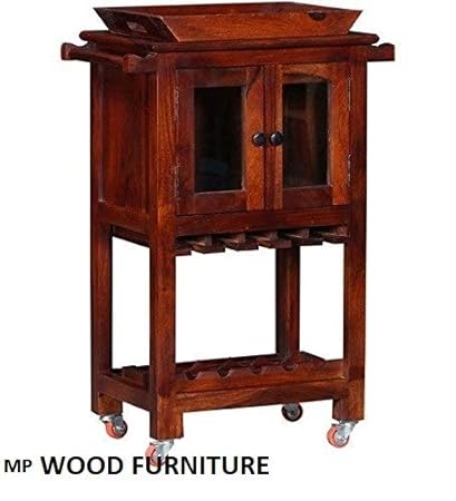 MP Wood Furniture Solid Sheesham Wood Altavista Rye On Wheel Solid Wood Bar Cabinet (Honey Oak Finish)