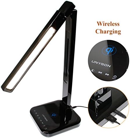 UNYSON 15W/ (100W Equivalent) Wireless Charging LED Table/Desk Lamp, 4 Color Mode ( Warm to Day Light), 5 Step Dimmer, 2 Body Color (UTL900B)