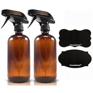 Amber Spray Bottles 16oz with Reusable Chalk Labels (2 Pack), Heavy Duty Mist and Stream Sprayer