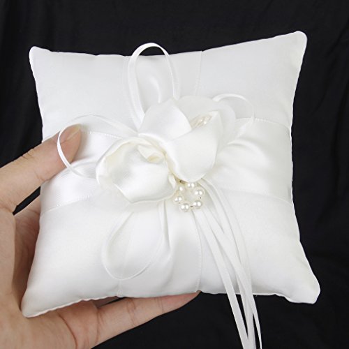 Wallfire Ring Bearer Pillow 5.9x5.9 - Pearl Bowknot Wedding Ceremony Cushion