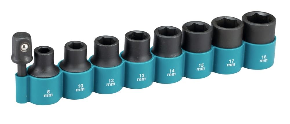 Makita B-54645 9 Piece Cr-Mo 1/2" Impact Socket Set with 1/4" Hex Adapter