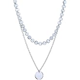 Vanbelle Sterling Silver Jewelry - Rhodium Plated with 925 Stamp - Double-Row Minimalist Choker Necklace and Small Disc Pendant - 14.5" long + 2" Extender