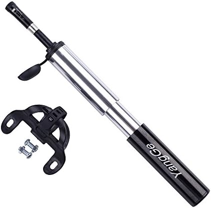Mini Bike Pump,YangGe Portable Cycle Frame Pump, Mini Bicycle Tire Pump for Road, Mountain,Hybrid &amp; BMX Bikes - Fit Presta &amp; Schrader Valve, Soccer ball needle Included-Black&amp;Silver