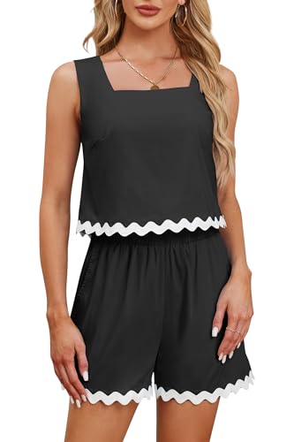 SOCIALKIWI VACATION OUTFITS SUMMER 2 PIECE SETS FOR WOMEN SHORTS CUTE LOUNGE PAJAMAS DRESSY CASUAL CROP TANK TOP VEST SET TRACKSUITS