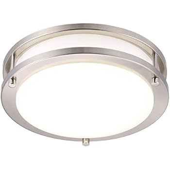 Cloudy Bay LED Flush Mount Ceiling Light,10 inch,17W(120W Equivalent) Dimmable 1050lm,4000K Cool White,Brushed Nickel Round Lighting Fixture for Kitchen,Hallway,Bathroom,Stairwell