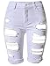 olrain Womens High Waist Ripped Hole Washed Distressed Short Jeans 16 White