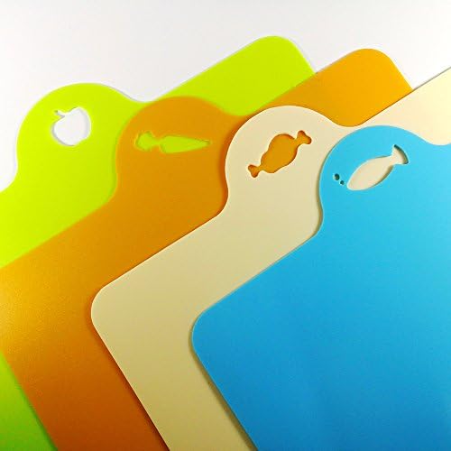Set of 4 Flexible Cutting Board Mats With Food Icons - Extra Thick Plastic Nonslip Antimicrobial Easy To Clean Hanging Boards by Sanpink