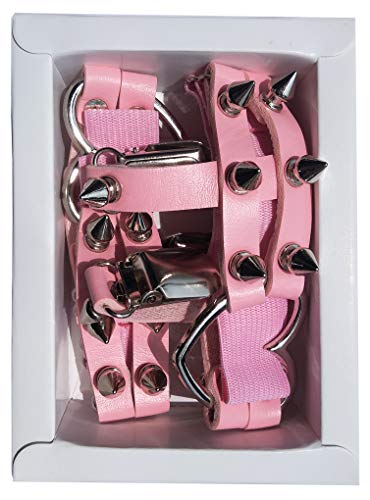 Women Girl Sexy Leather Heart Garters Punk Rock Rivet Stud Leg Ring 2pcs Pink