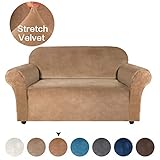 Turquoize High Stretch Sofa Slipcover Velvet Plush Slipcover Form Fit Strapless Couch Covers for Living Room Spandex Loveseat Slipcovers, Slip Resistant Furniture Protector (Loveseat, Luggage)