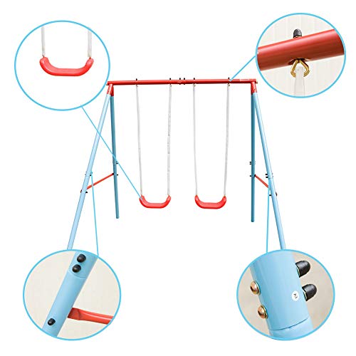 HaoKang Kid's Swing Set with Steel Frame Stand Two Swings for Children