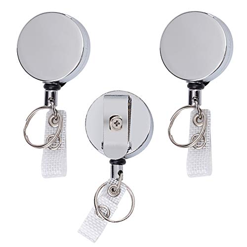 3 Pack Retractable Badge Holder Reel Clip and Vertical Horizontal Style Waterproof Clear ID Badge Holder with Key Ring, Steel Wire Cord, Metal Casing, Metal Clip Aisoso - Thumbnail 7